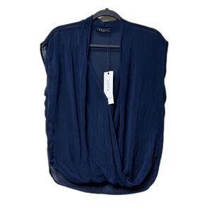 NWT MAVEN WEST Crossover Front Navy Sheer Blouse, Sz M